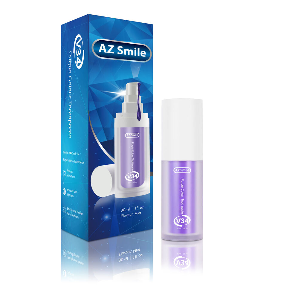 AZSmile V34 Purple Colour Corrector Serum PAP Teeth Whitening Color corrector Toothpaste Kit 30ML
