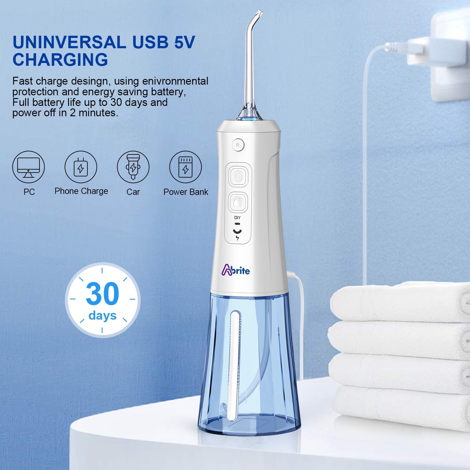 ABrite Cordless Water Flosser Rechargeable Portable Oral Irrigator for travel&home