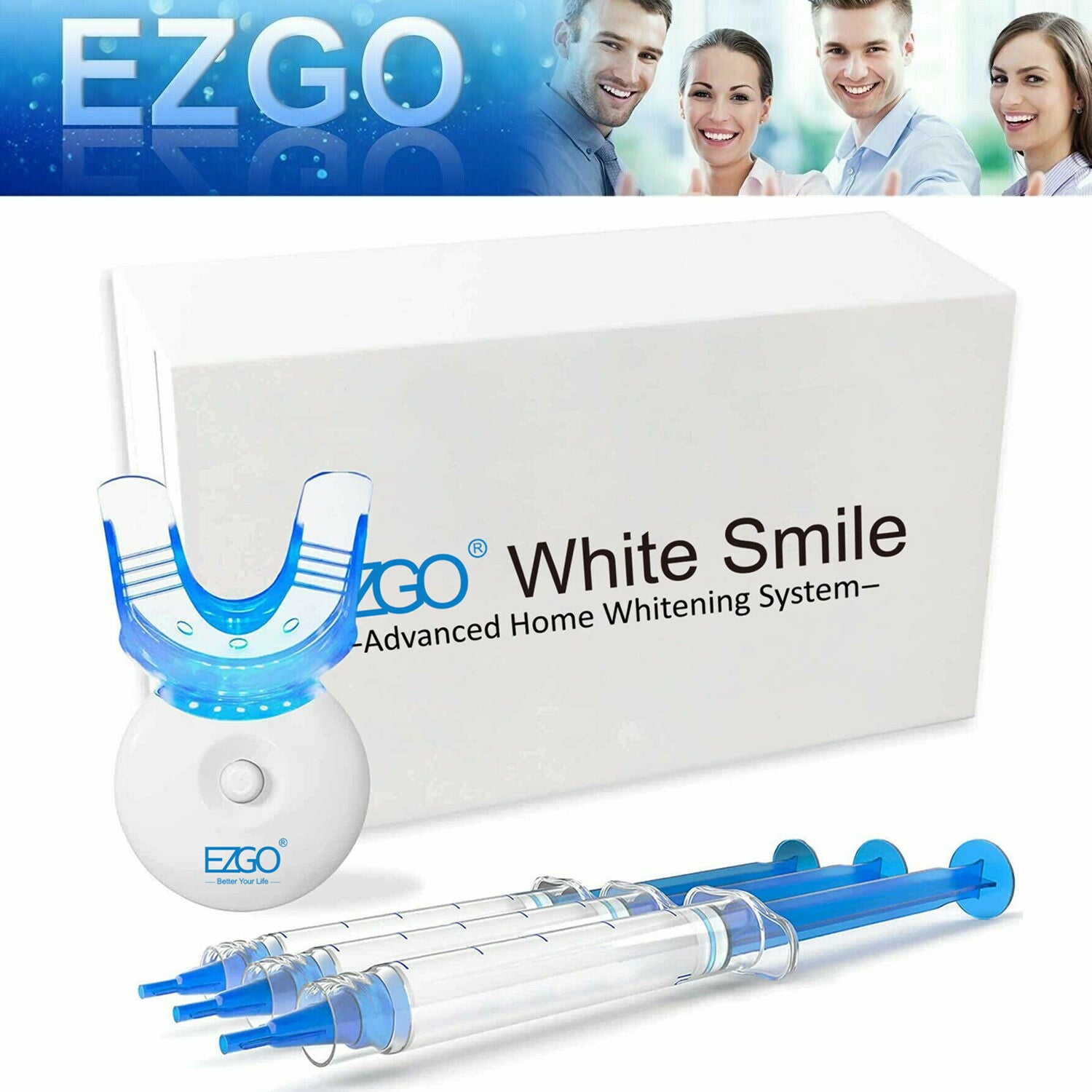 EZGO 35CP Teeth Whitening Kit with Light Tray, 3x3ml Whitening Gel