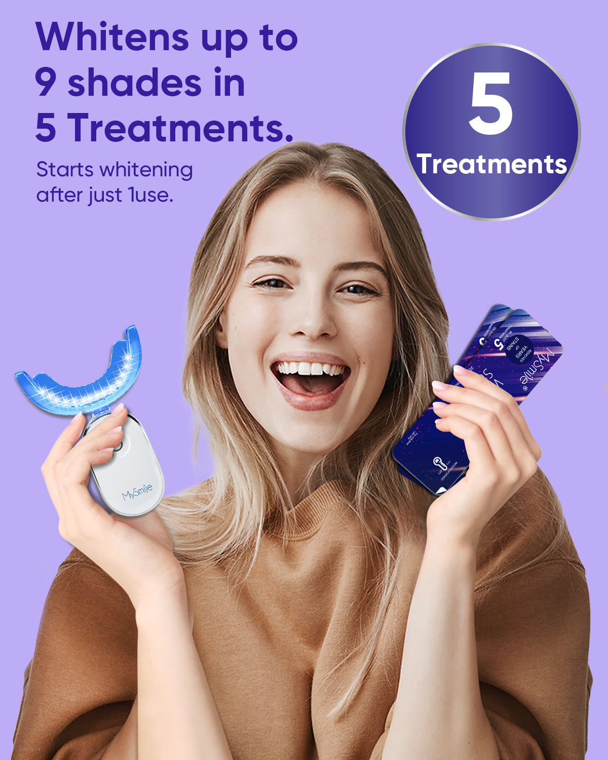 MySmie 28PC 6%HP Teeth Whitening Strips Kit with 28-LED Light Tray Stain Removal