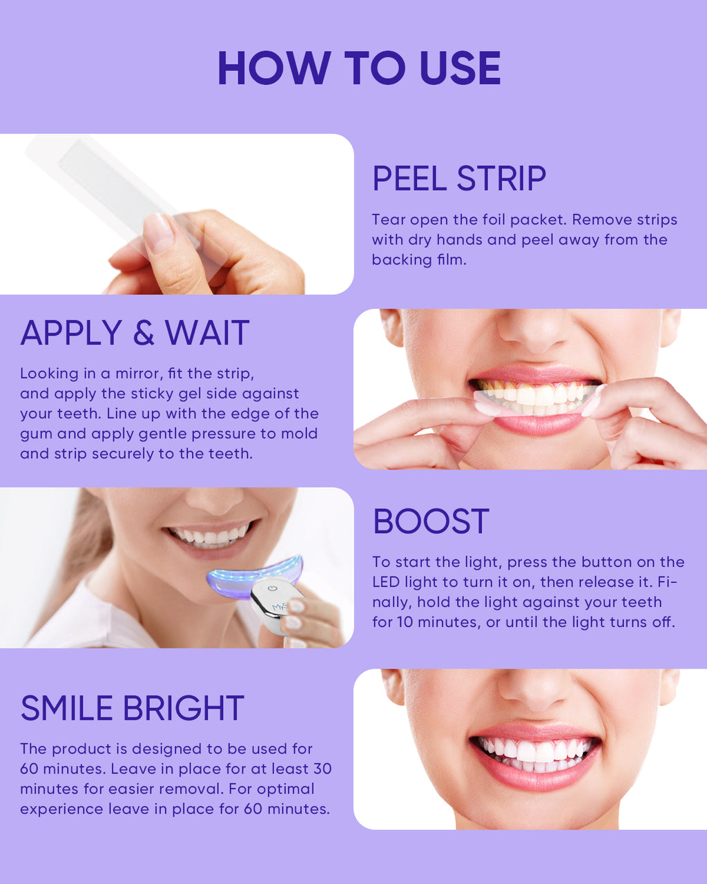 MySmie 28PC 6%HP Teeth Whitening Strips Kit with 28-LED Light Tray Stain Removal