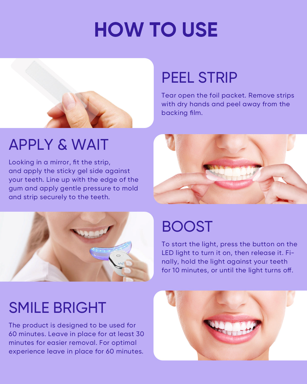 MySmie 28PC 6%HP Teeth Whitening Strips Kit with 28-LED Light Tray Stain Removal