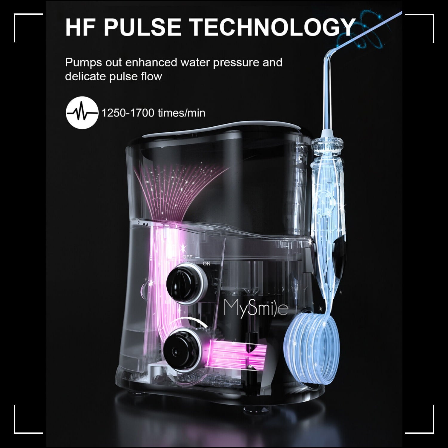 MySmile 1000ML Countertop Water Dental Flosser Teeth Cleaner 10 Settings Electric Power Oral Irrigator with Blue Light Storage Bag and 7 Jet Tips
