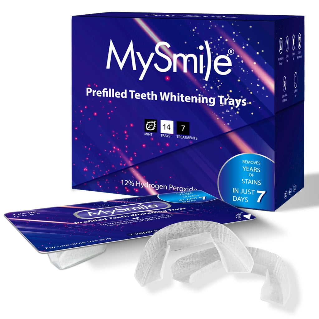 MySmile 14PC Teeth Whitening Tray Kit - 12% Hydrogen Peroxide Teeth Whitening Gel Cool Mint Flavor, 7 Treatment