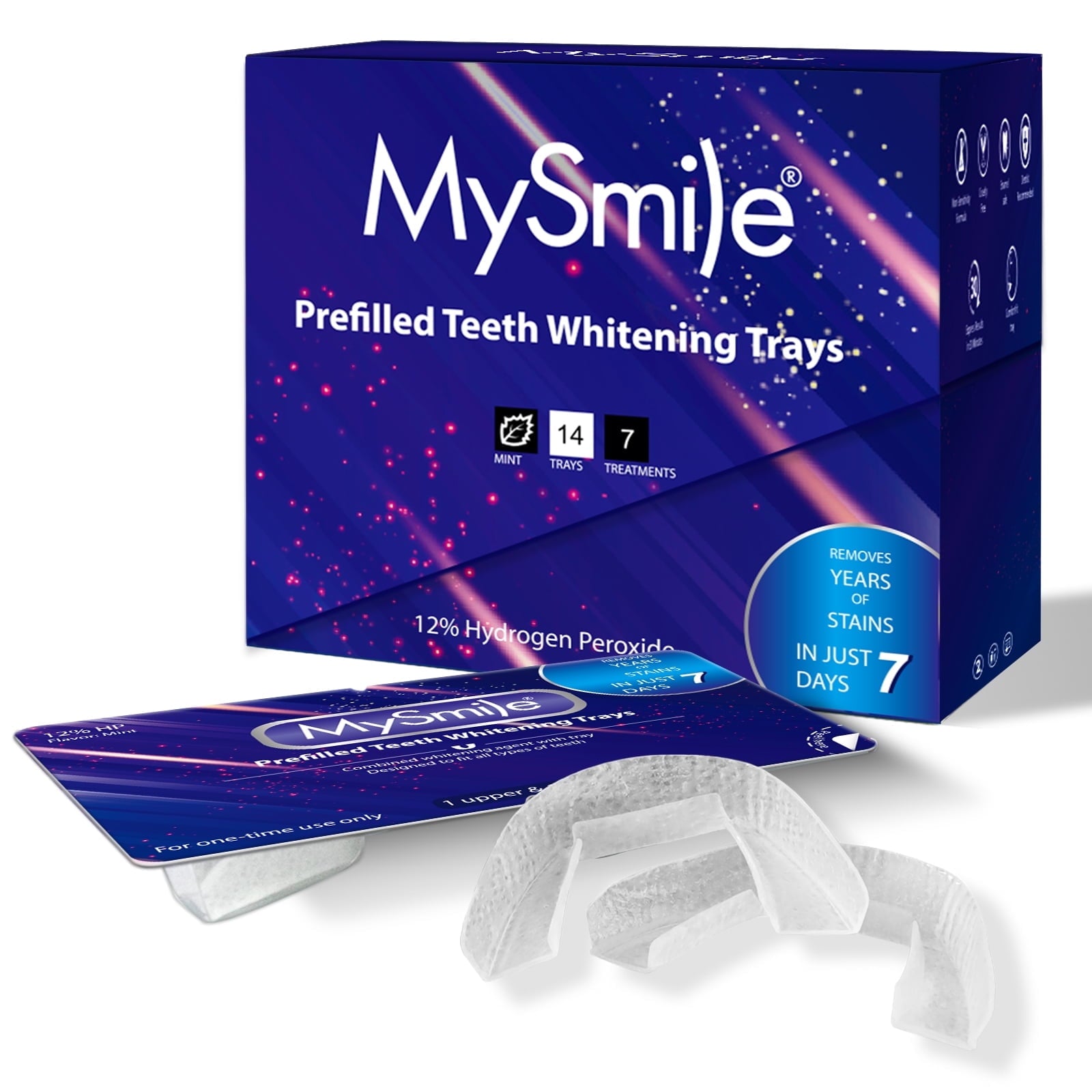 MySmile 14PC Teeth Whitening Tray Kit - 12% Hydrogen Peroxide Teeth Whitening Gel Cool Mint Flavor, 7 Treatment
