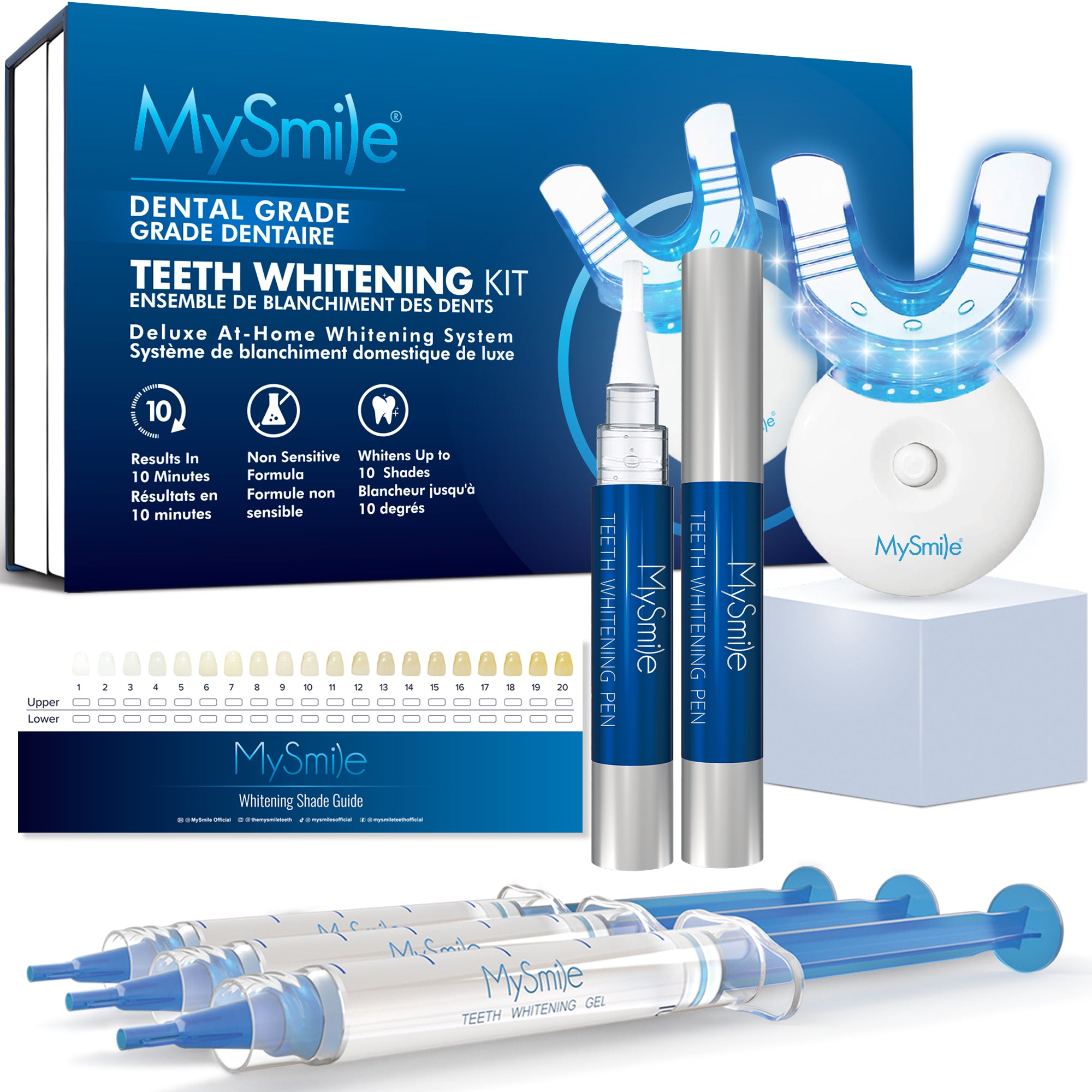 MySmile 35% Carbamide Peroxide Teeth Whitening Kit with Light Tray, 3*3ml Bleaching Gels, Tooth Whitener