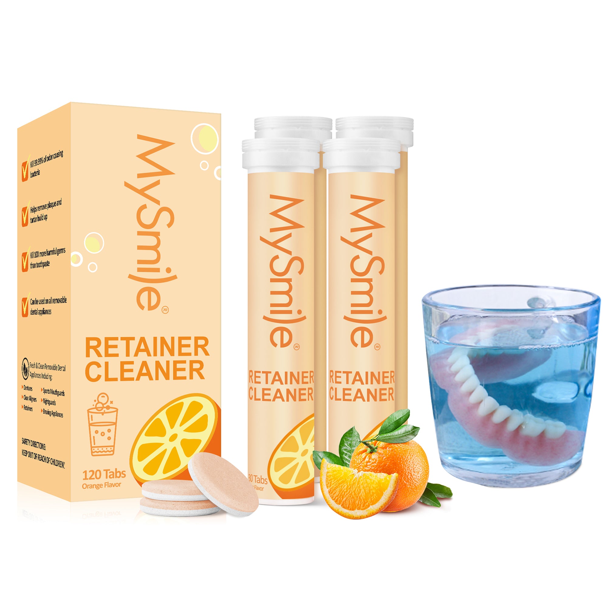 MySmile 120pc Retainer Cleaner Denture Cleaning Tablets, 3 Min Faster Denture Cleaner, Help to Remove Stains, Bad Odor, Plaque from Aligner, Invisalign, Mouth Guard, Night Guard