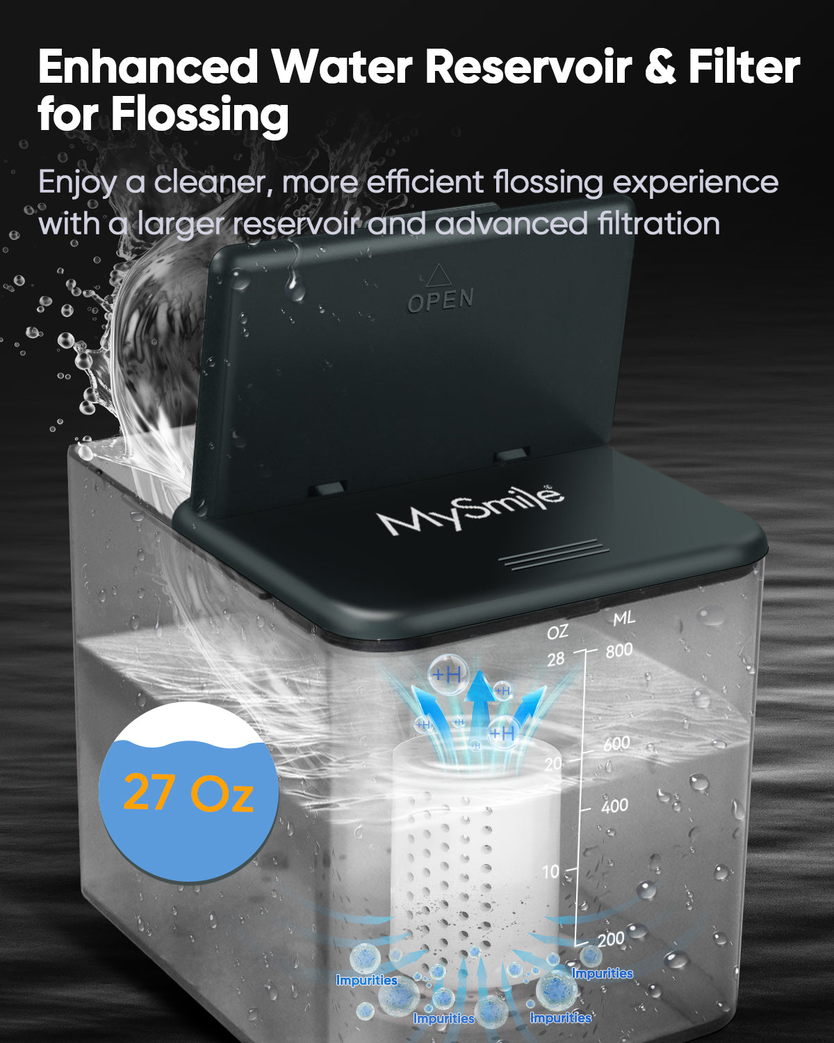 MySmile LP233 PRO 800ML Countertop Water Dental Flosser w/ Water Purifying Light Electric Power Oral Irrigator for Teeth Braces 6 Jet Tips