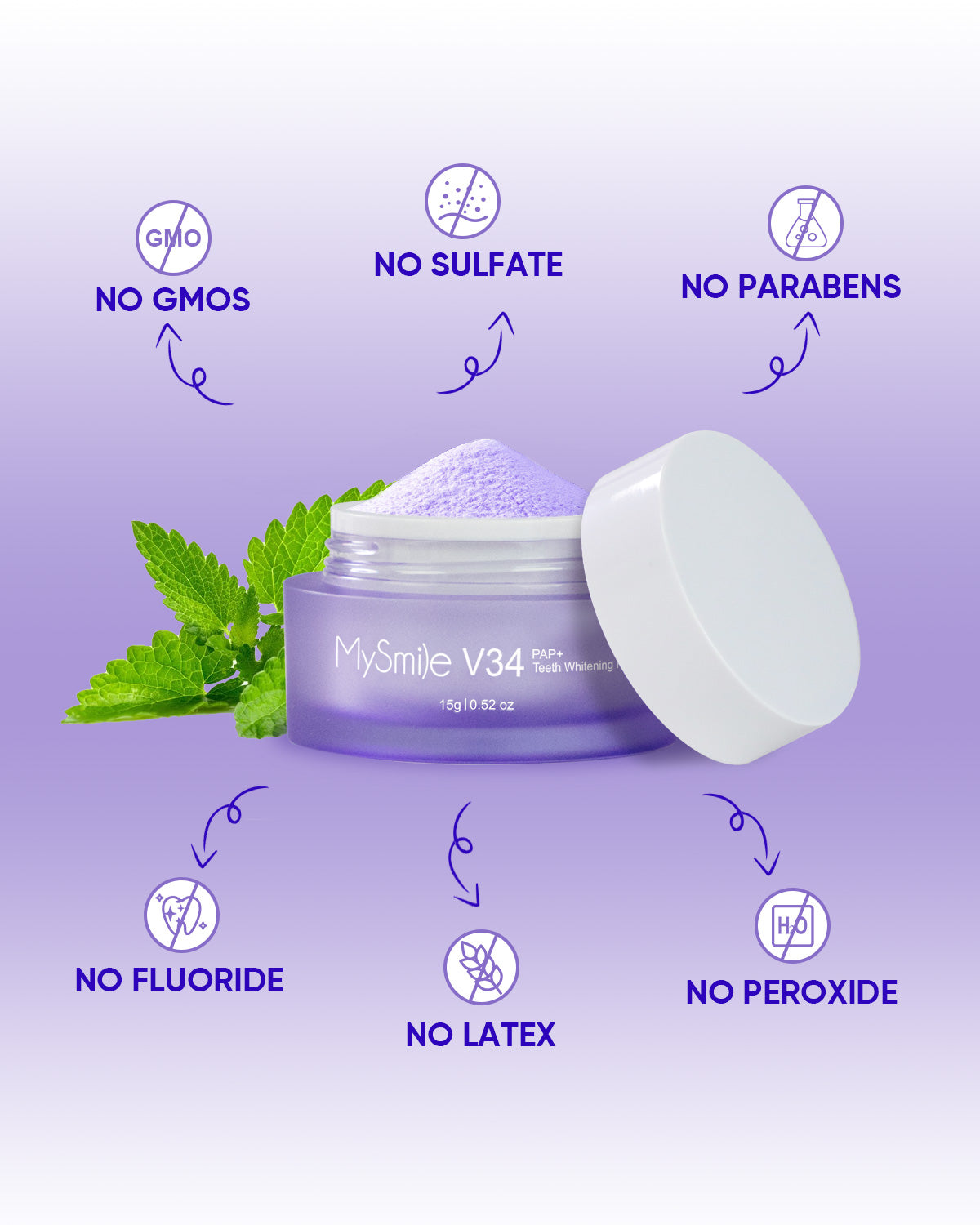 MySmile V34 PAP Color Corrector Purple Teeth Whitening Powder Kit Remove Stains