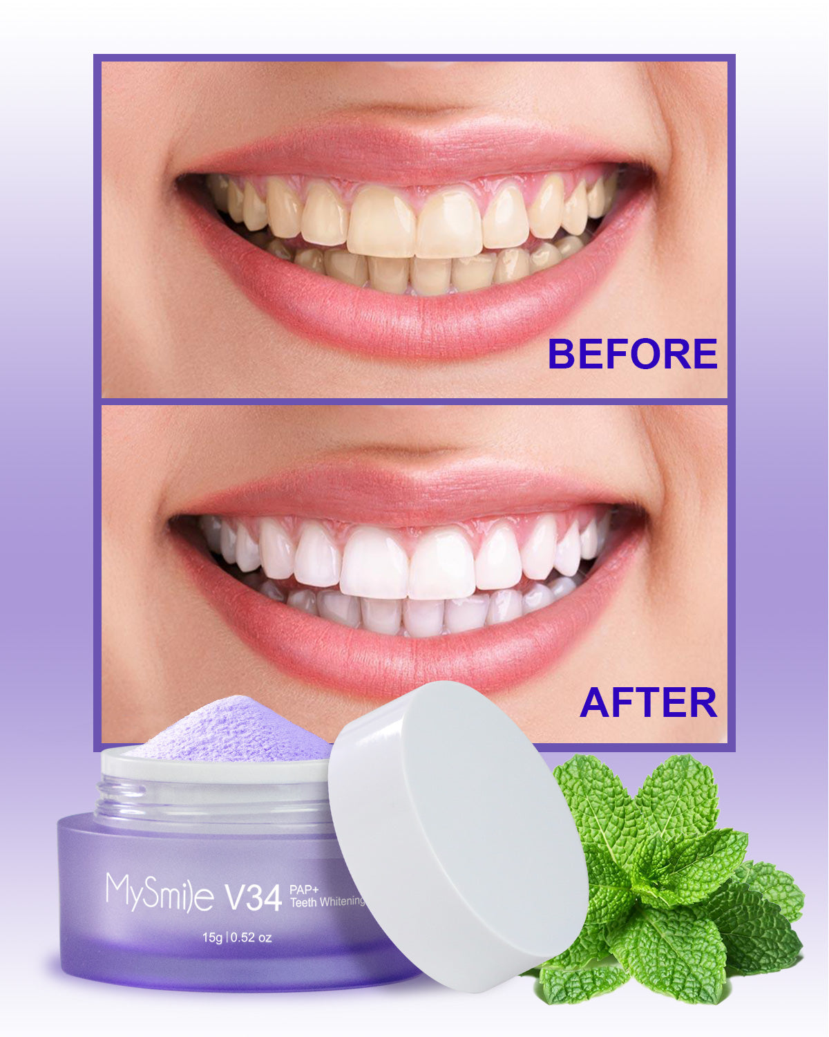 MySmile V34 PAP Color Corrector Purple Teeth Whitening Powder Kit Remove Stains