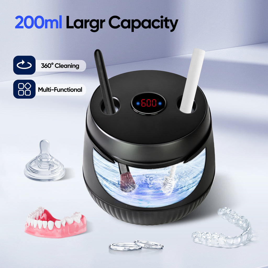 MySmile Portable Ultrasonic Retainer Cleaner UV Dental Cleaning Pod for Denture Cleanser, Aligner, Braces, Mouth Guard,Jewelry, 2 Modes, with Digital Timer