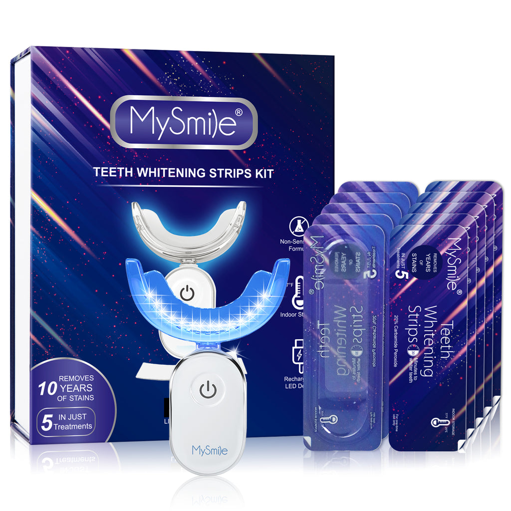 MySmie 28PC 6%HP Teeth Whitening Strips Kit with 28-LED Light Tray Stain Removal