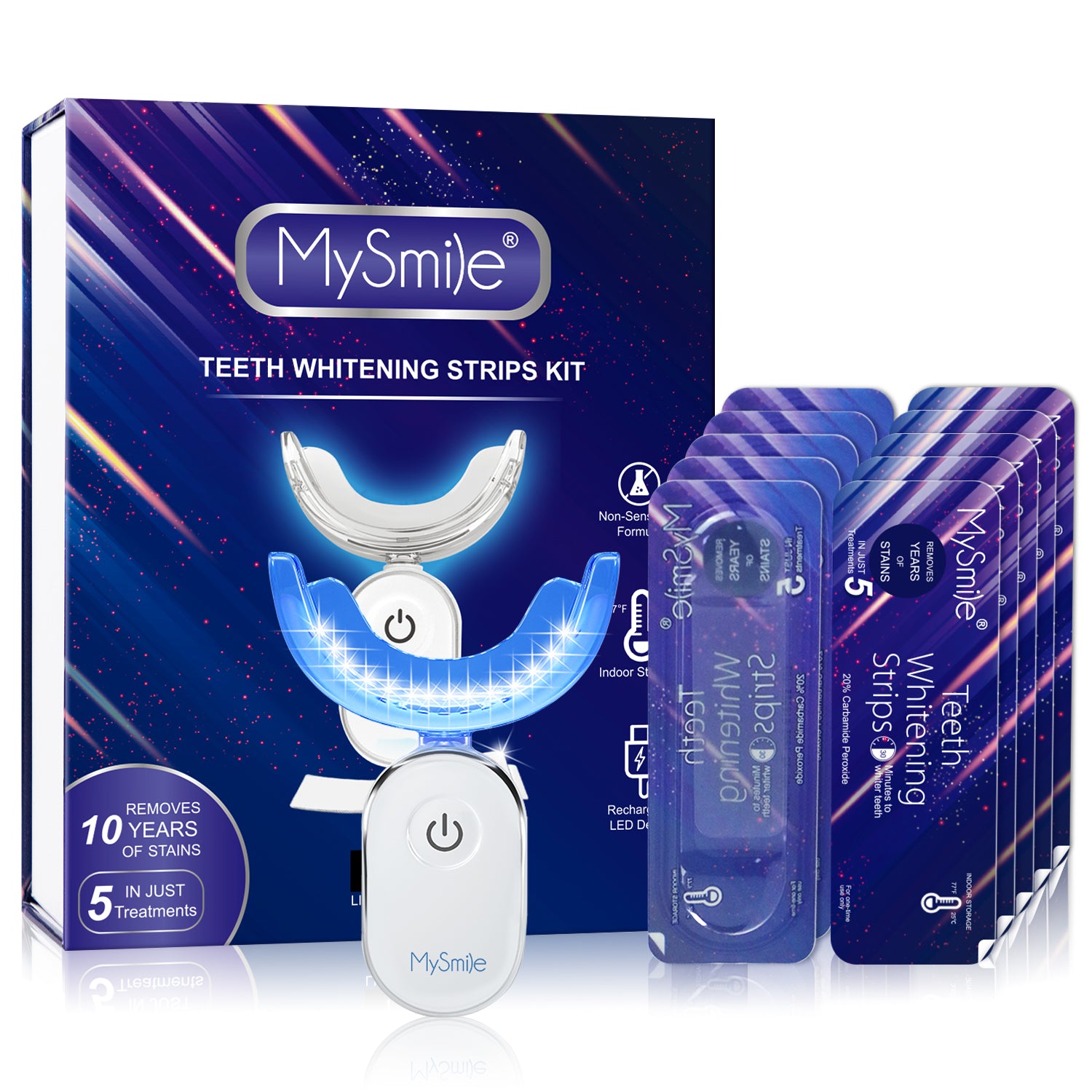 MySmie 28PC 6%HP Teeth Whitening Strips Kit with 28-LED Light Tray Stain Removal