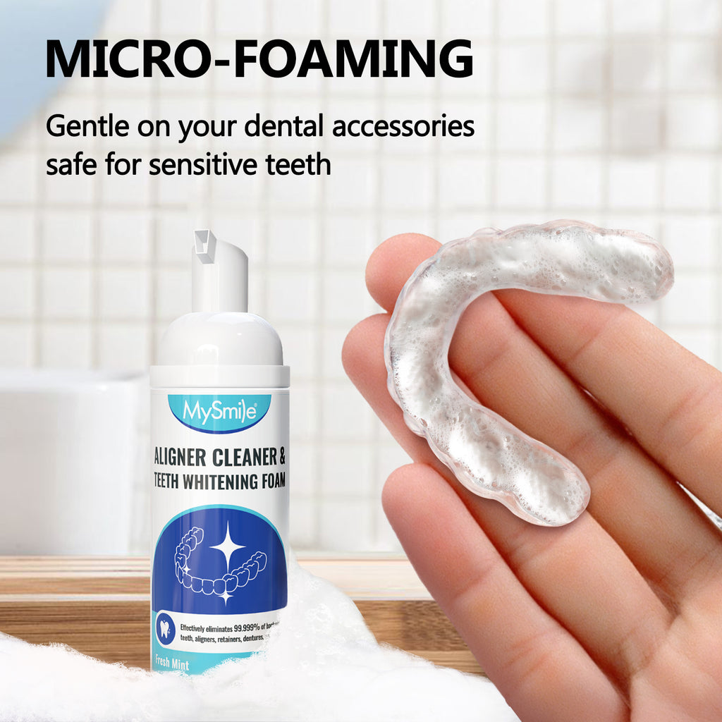 MySmile Aligner & Retainer Cleaner Foam for Invisalign, Mouth Guards, Night Guards, Veneers, Whitens Teeth, Kills Germs, Fights Bad Breath, Travel-Friendly, Fresh Mint