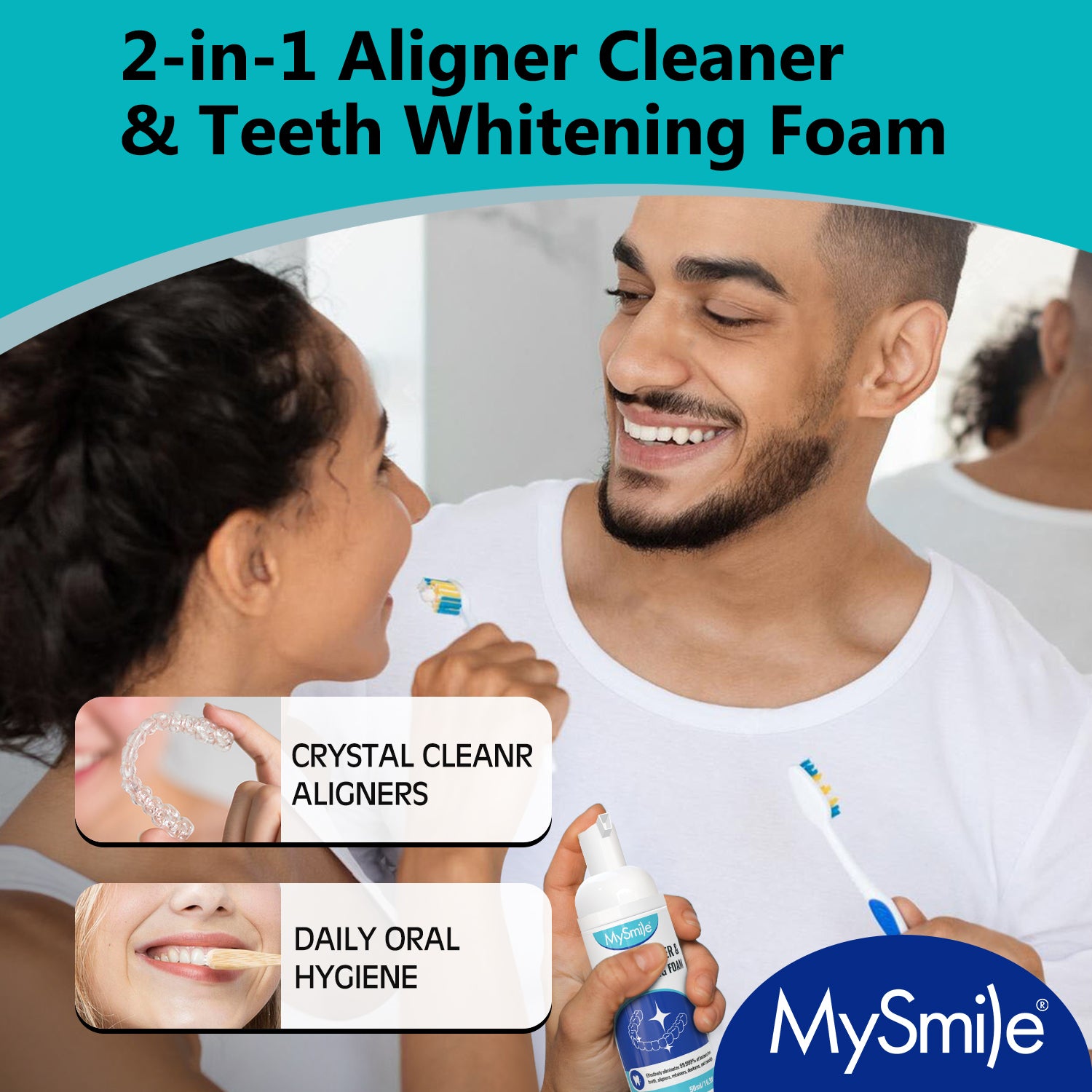 MySmile Aligner & Retainer Cleaner Foam for Invisalign, Mouth Guards, Night Guards, Veneers, Whitens Teeth, Kills Germs, Fights Bad Breath, Travel-Friendly, Fresh Mint