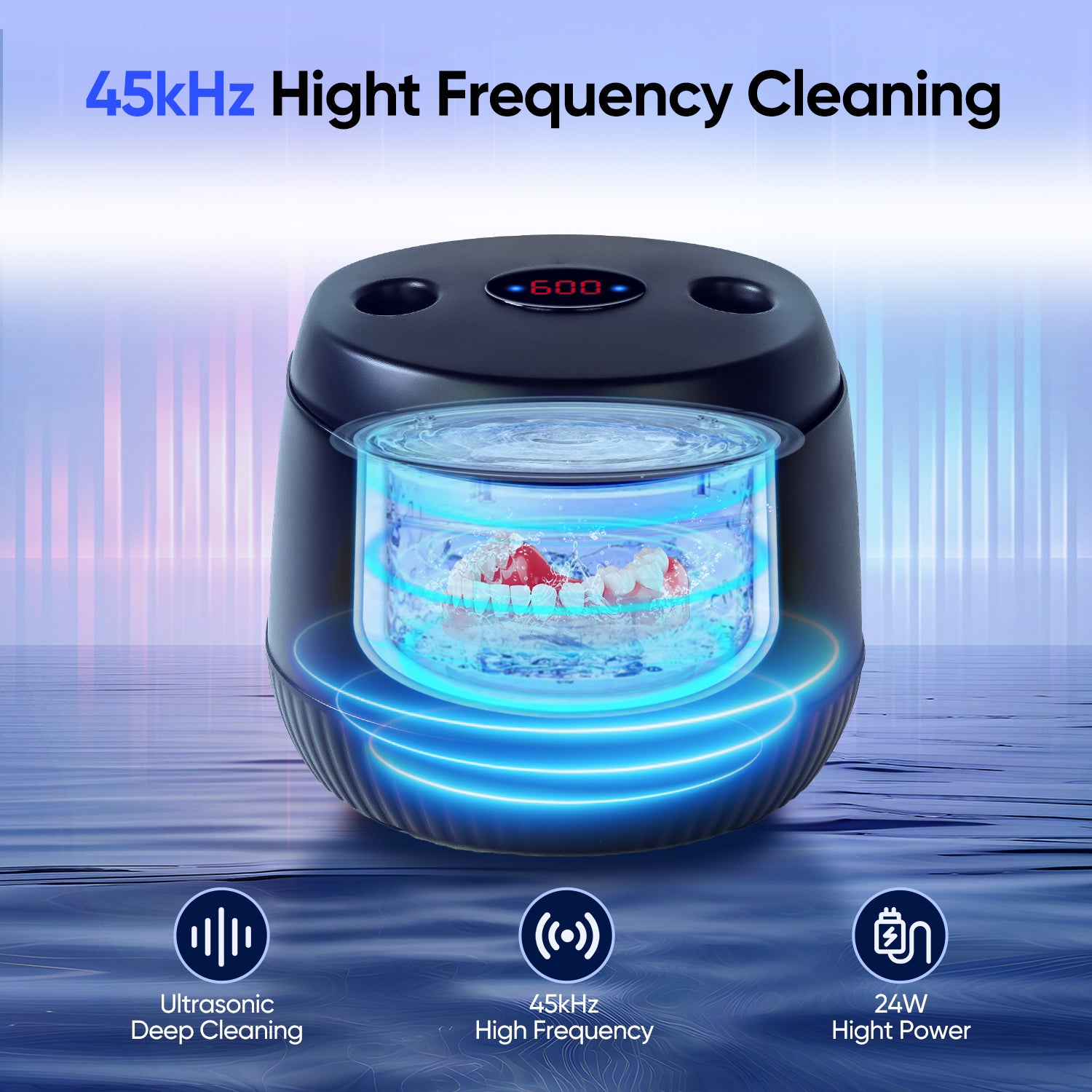 MySmile Portable Ultrasonic Retainer Cleaner UV Dental Cleaning Pod for Denture Cleanser, Aligner, Braces, Mouth Guard,Jewelry, 2 Modes, with Digital Timer