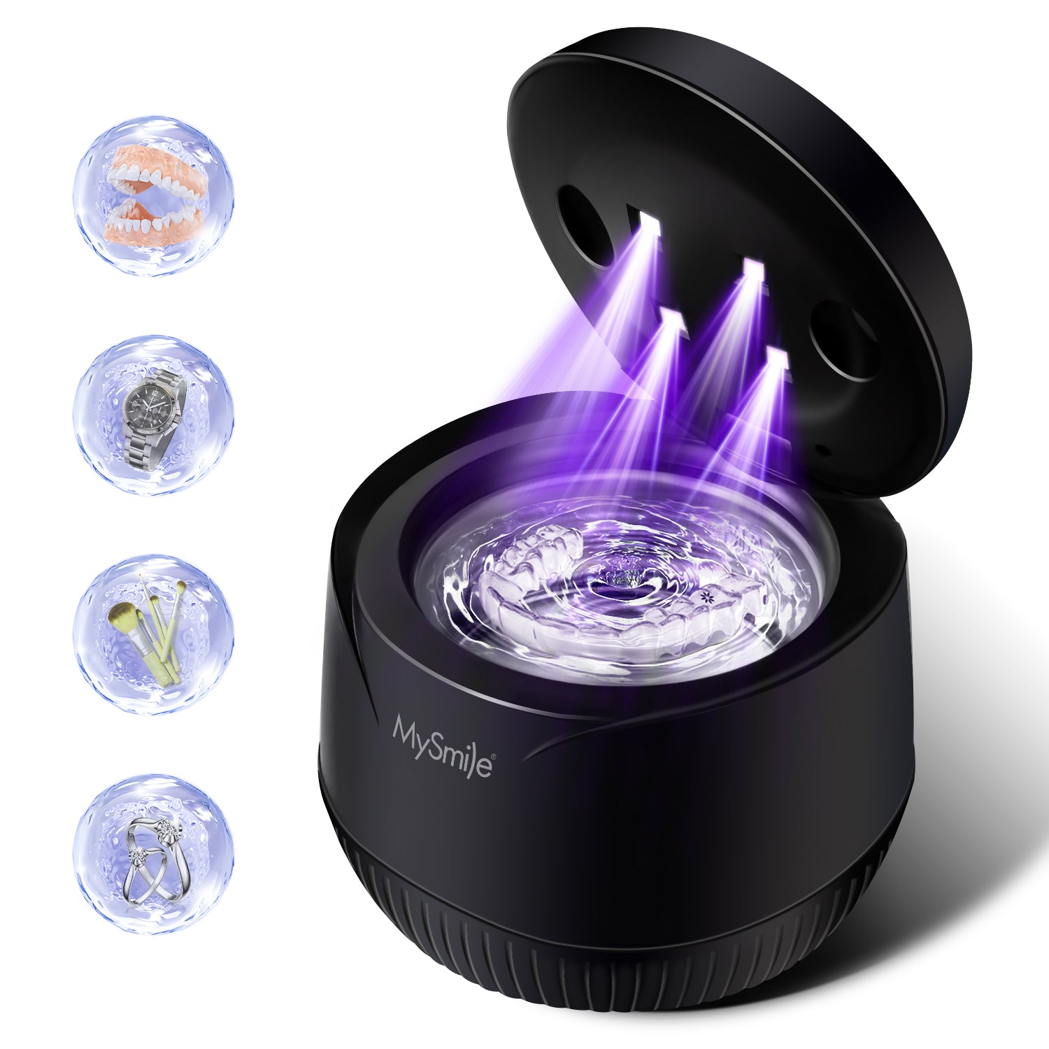 MySmile Portable Ultrasonic Retainer Cleaner UV Dental Cleaning Pod for Denture Cleanser, Aligner, Braces, Mouth Guard,Jewelry, 2 Modes, with Digital Timer