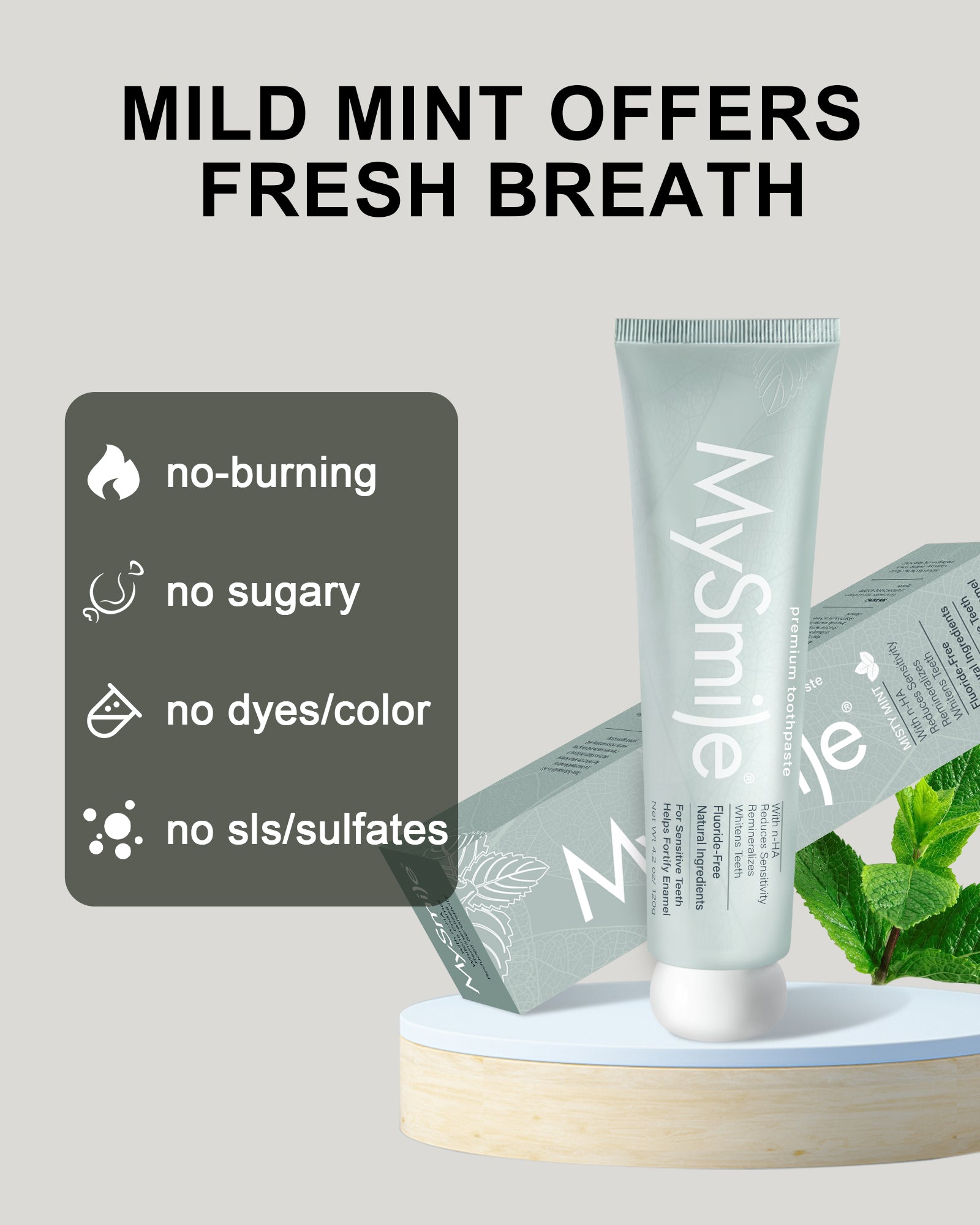 MySmile Premium 10% Nano-Hydroxyapatite Toothpaste, Anti-Sensitivity Toothpaste, Teeth Whitening Toothpaste, Fluoride-Free, Helps Repair Tooth Enamel, Remineralization, 4.2oz