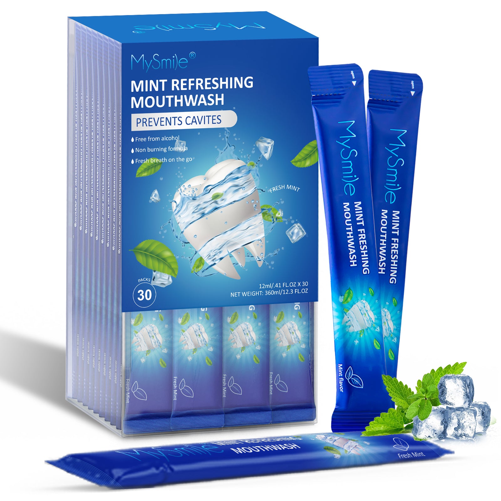 MySmile 30pk Mouthwash Alcohol Free for Bad Breath,Oral Rinses Fluoride Free