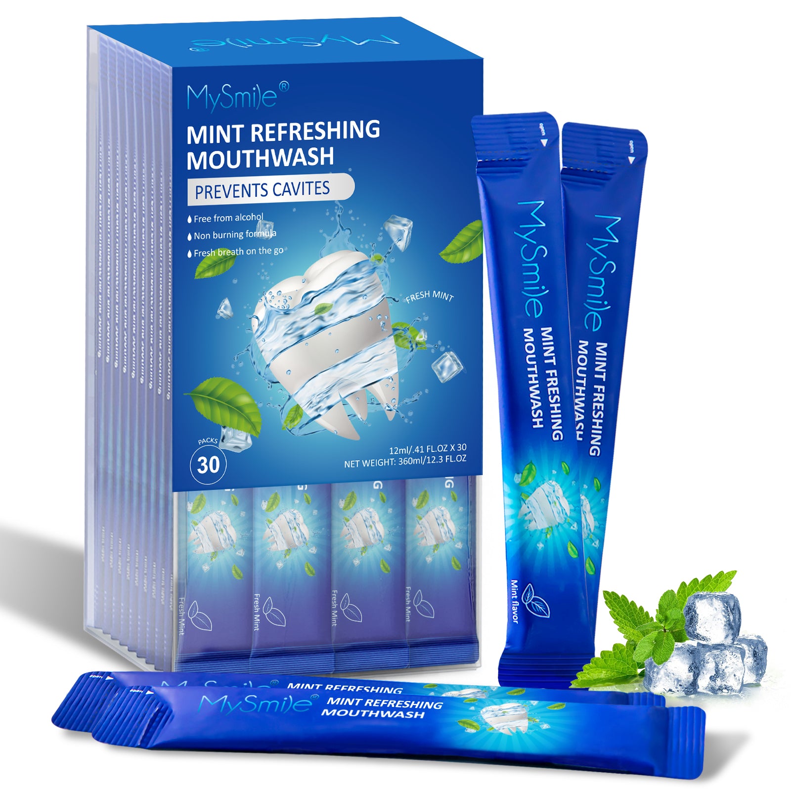 MySmile 30pk Mouthwash Alcohol Free for Bad Breath,Oral Rinses Fluoride Free