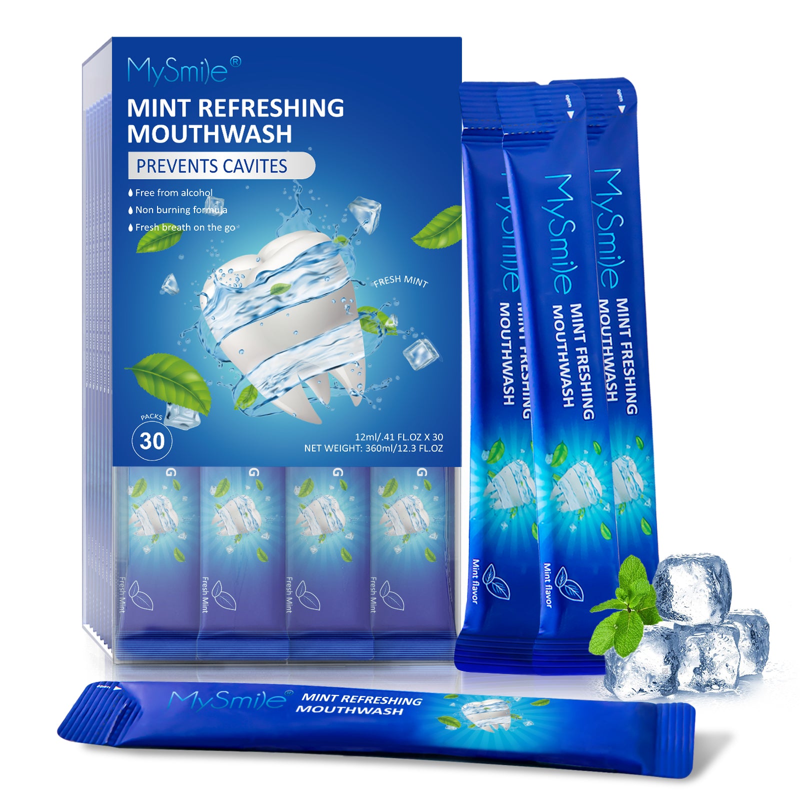 MySmile 30pk Mouthwash Alcohol Free for Bad Breath,Oral Rinses Fluoride Free