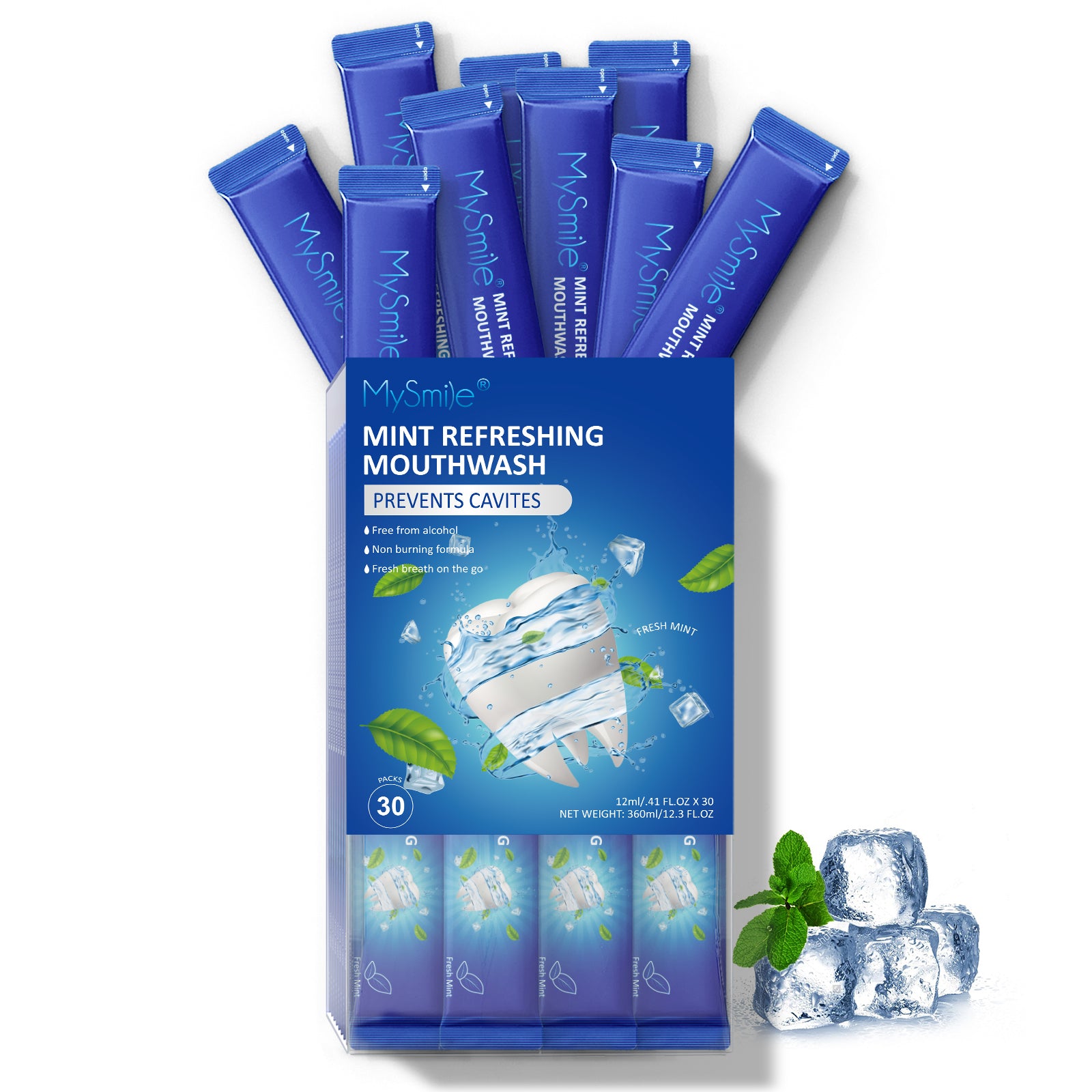 MySmile 30pk Mouthwash Alcohol Free for Bad Breath,Oral Rinses Fluoride Free