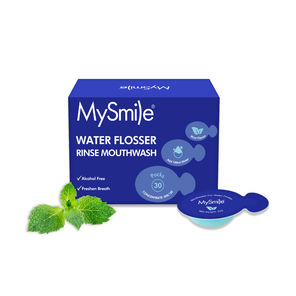 MySmile 30 Travel Case Concentrated Mouthwash for Water Flosser Oral Rinse Oral Irrigator Solution Brightens Enamel Fights Bad Breath Fresh Mint, Alcohol Free