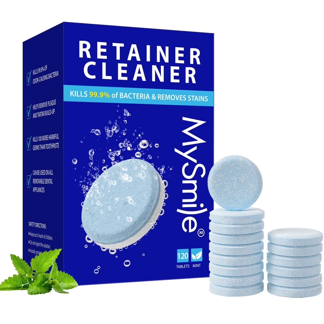 MySmile 120pc Retainer Cleaner Denture Cleaning Tablets, 3 Min Faster Denture Cleaner, Help to Remove Stains, Bad Odor, Plaque from Aligner, Invisalign, Mouth Guard, Night Guard