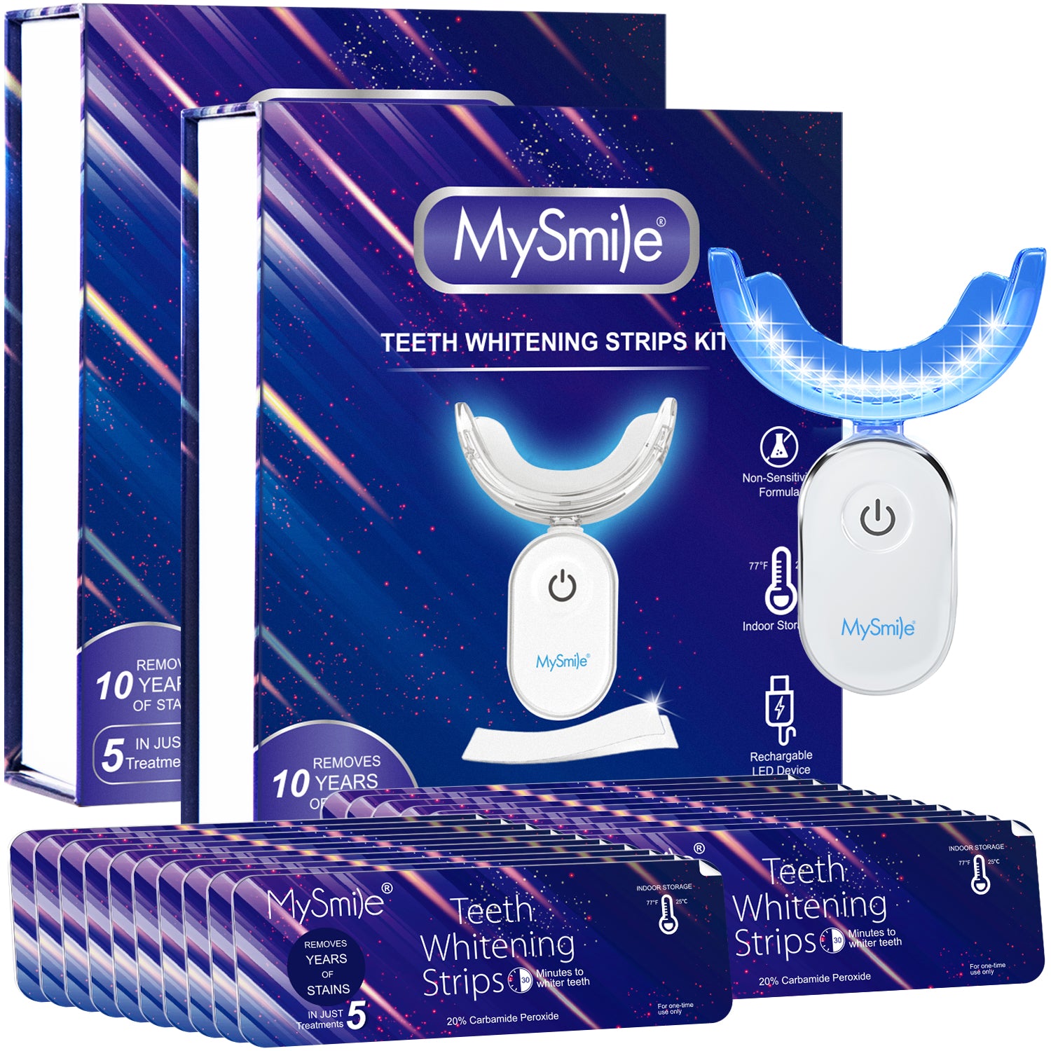 MySmie 28PC 6%HP Teeth Whitening Strips Kit with 28-LED Light Tray Stain Removal