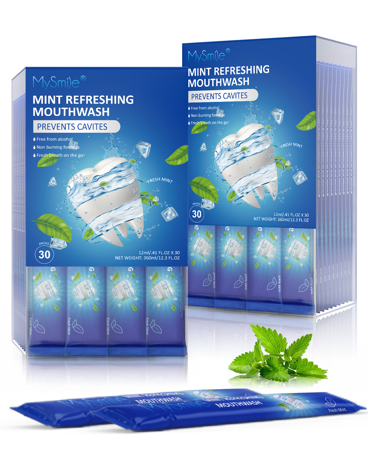 MySmile 30pk Mouthwash Alcohol Free for Bad Breath,Oral Rinses Fluoride Free
