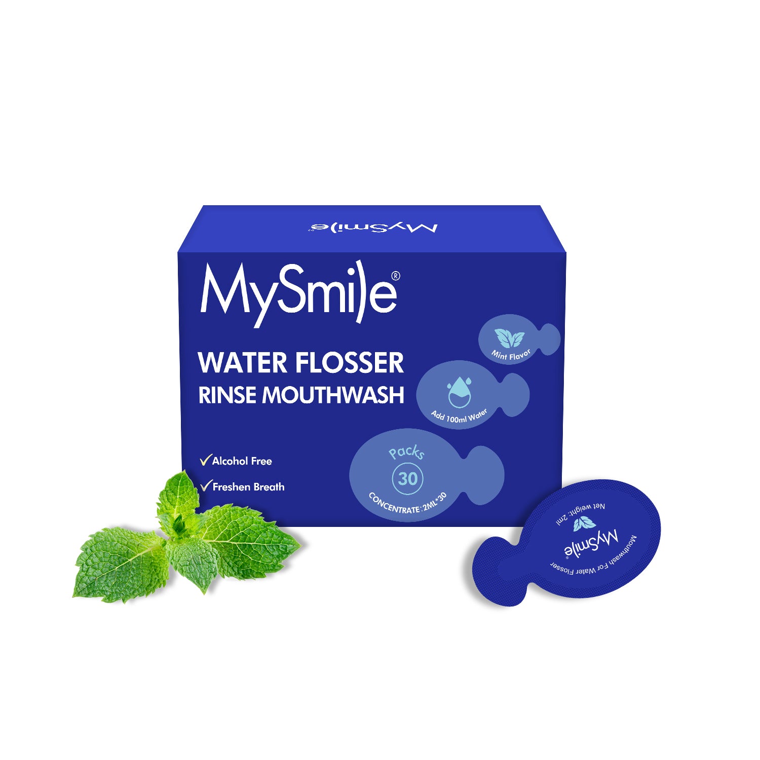 MySmile 30 Travel Case Concentrated Mouthwash for Water Flosser Oral Rinse Oral Irrigator Solution Brightens Enamel Fights Bad Breath Fresh Mint, Alcohol Free