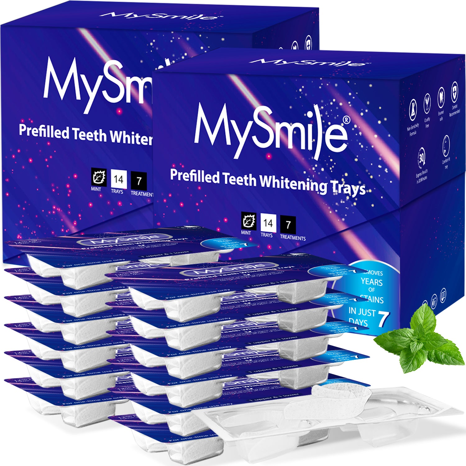 MySmile 14PC Teeth Whitening Tray Kit - 12% Hydrogen Peroxide Teeth Whitening Gel Cool Mint Flavor, 7 Treatment