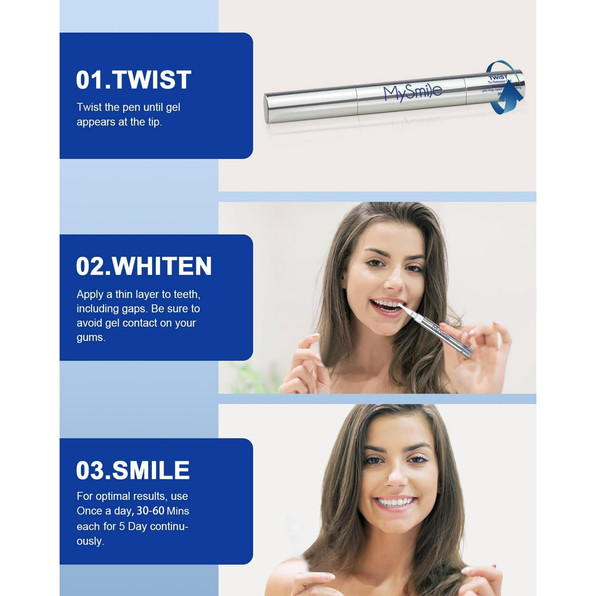 MySmile 2pc 8ml Teeth Whitening Pen Kit,22%CP Teeth Whitening Gel Refill Removes Years Tooth Stains Tooth Whitener 35 Treatments Non Sensitive