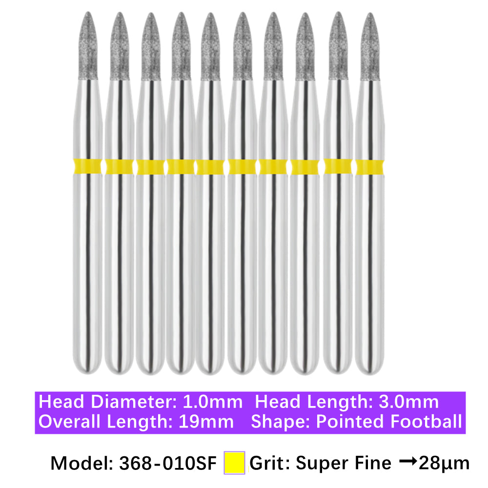 Vakker Dental Football Diamond Bur 368-010SF Friction Grip Super Fine Grit, 10pc/pk