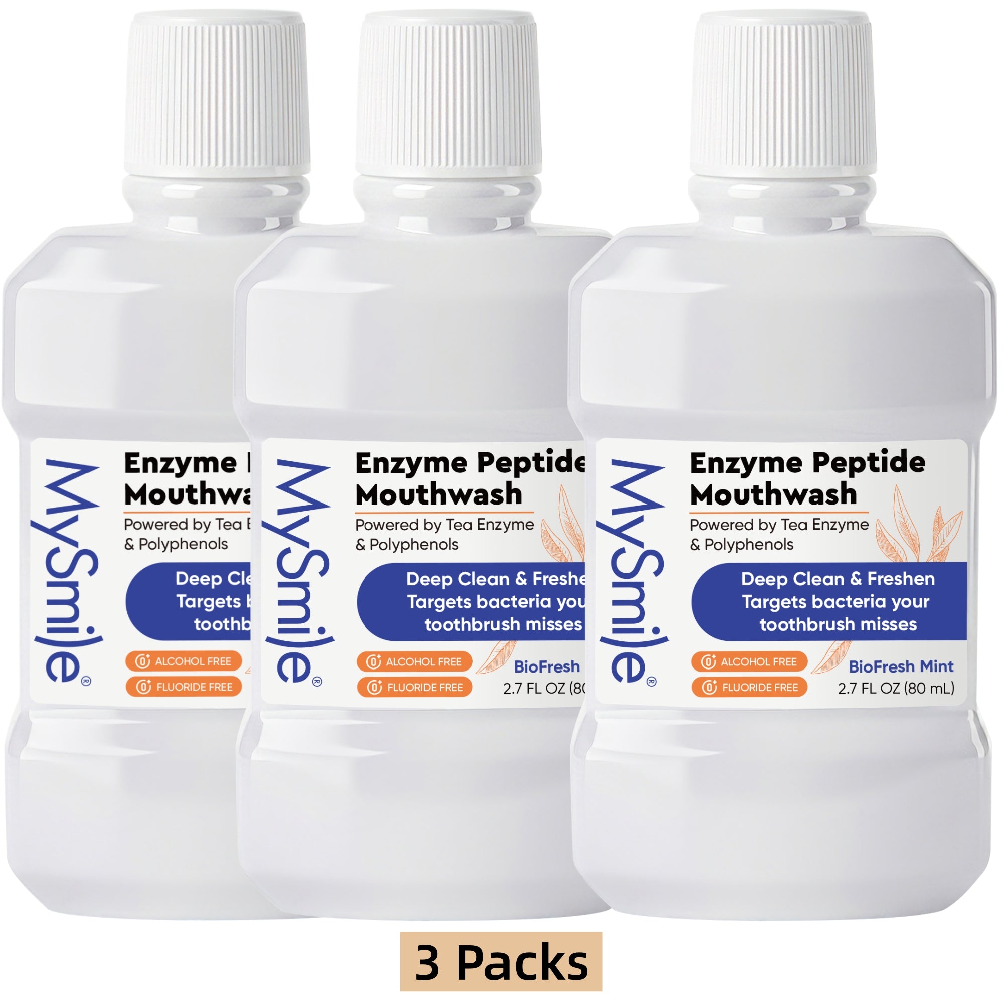 MySmile Enzyme Peptide Teeth Whitening Mouthwash for Travel, Gentle Remove Dental Plaque, Alcohol-Free Mouthwash for Adult, Prevents Cavities, Enamel Remineralizer, Oral Rinse, 8.1 fl.oz