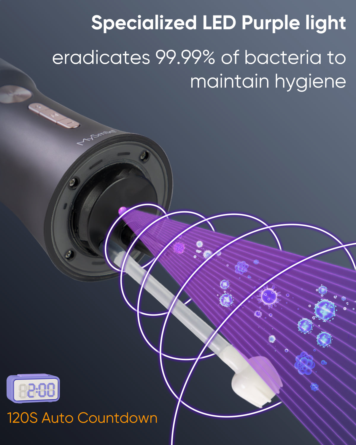MySmile LP221 Cordless Water Flosser Oral Irrigator for Teeth 335ML Portable OLED Dental Flosser with 4 Modes 8 Jet Tips