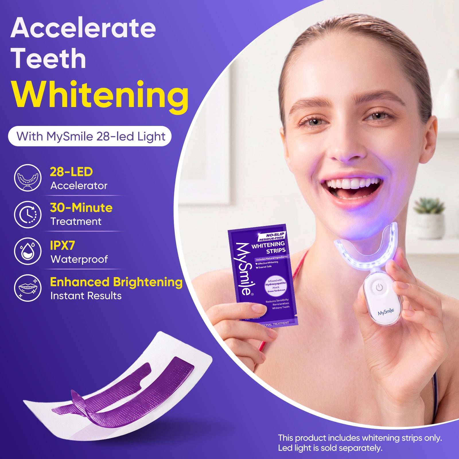 MySmile 28pcs 14 Treatment Purple Teeth Whitening Strips 2 Weeks Tooth Whitener Kit