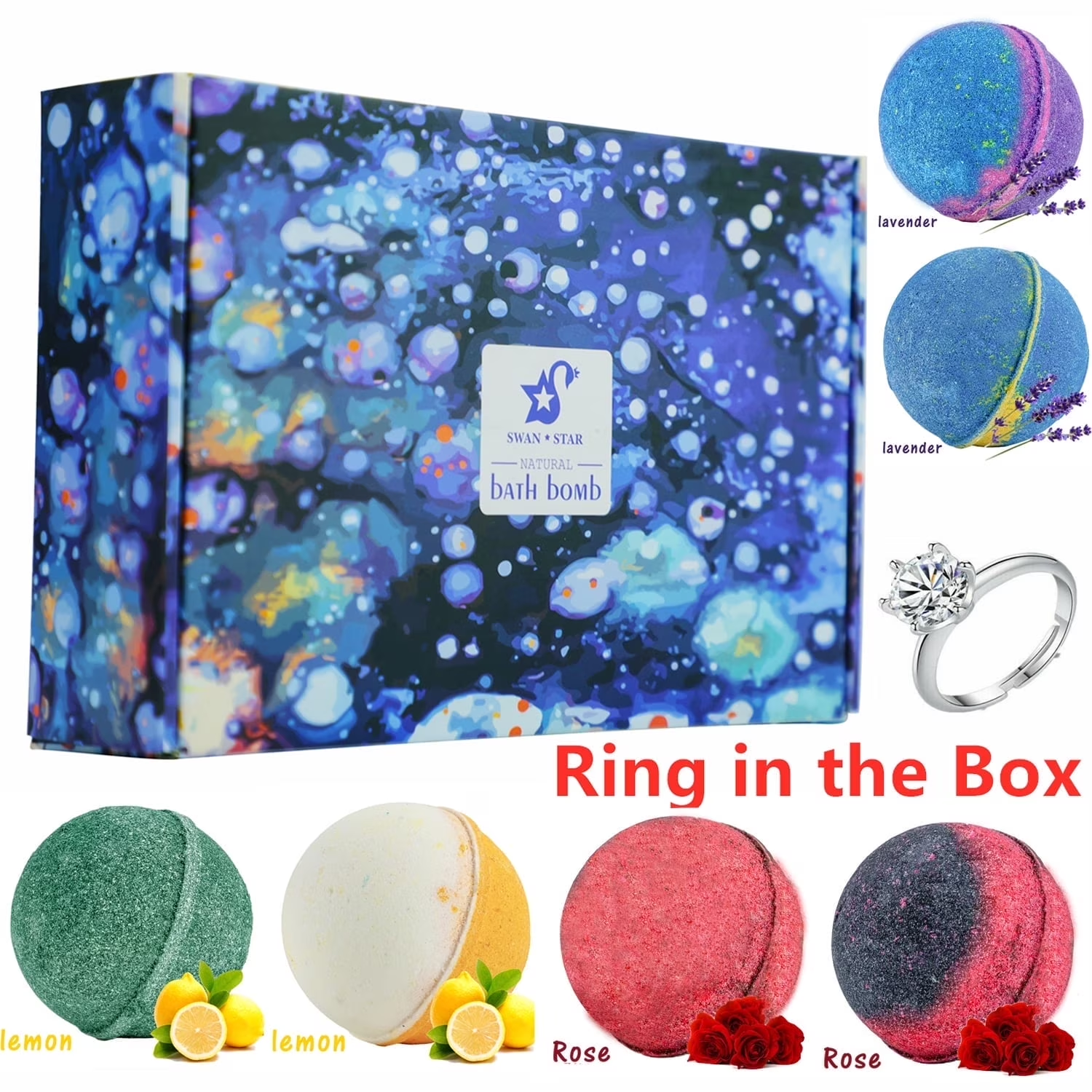 Swan Star 6Pcs Bath Bubble Bomb for Women, Girls, Natural Ingredient, Rich in Essential Oils, Shea Butter, Coconut Oil, can moisturize Dry Skin