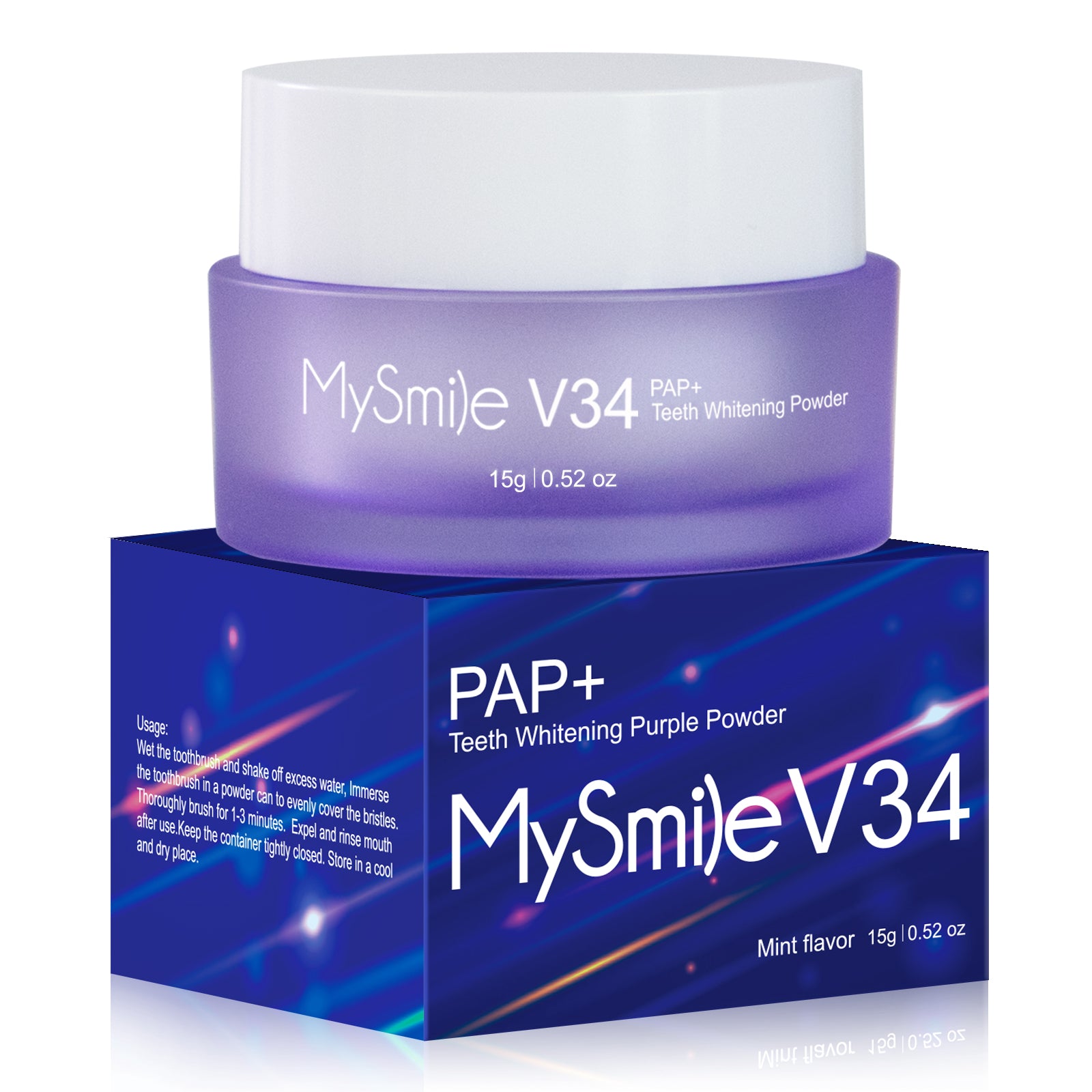 MySmile V34 PAP Color Corrector Purple Teeth Whitening Powder Kit Remove Stains