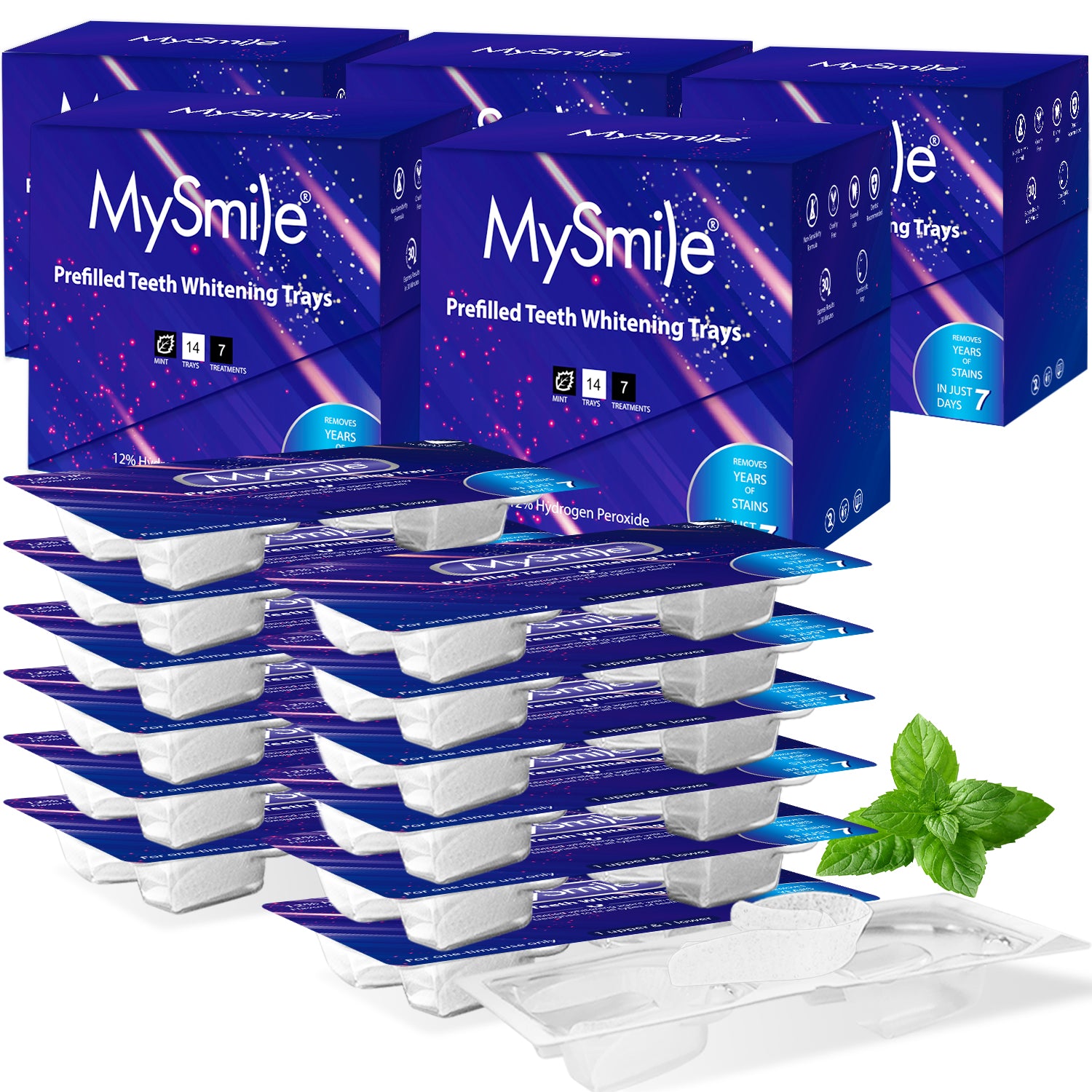 MySmile 14PC Teeth Whitening Tray Kit - 12% Hydrogen Peroxide Teeth Whitening Gel Cool Mint Flavor, 7 Treatment