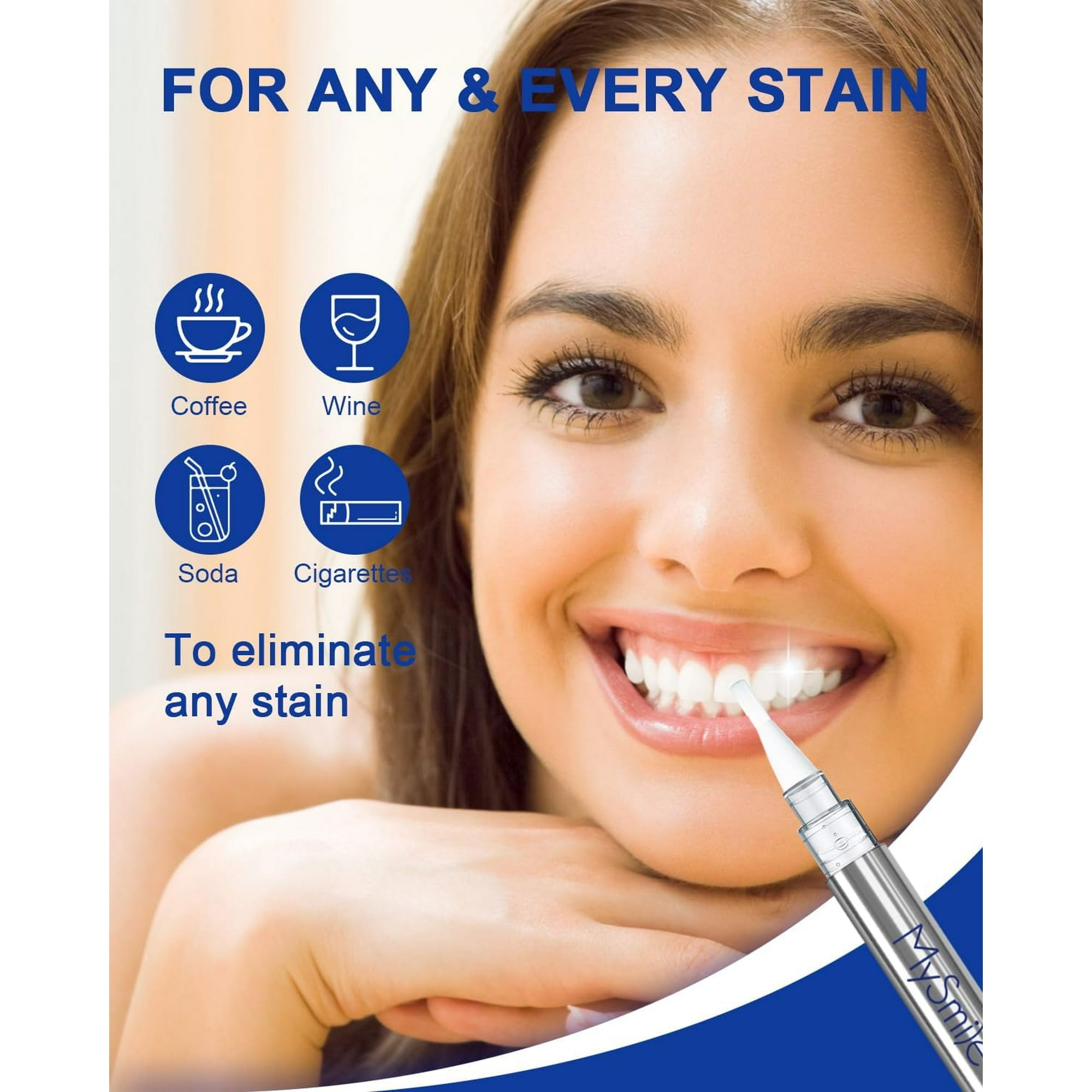MySmile 2pc 8ml Teeth Whitening Pen Kit,22%CP Teeth Whitening Gel Refill Removes Years Tooth Stains Tooth Whitener 35 Treatments Non Sensitive