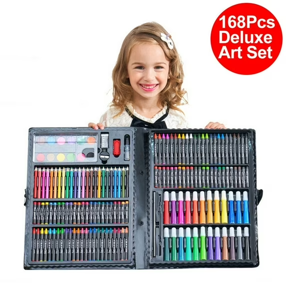 EZGO 168PC Drawing Set, Double-Side Trifold Art Easel, Gift for Beginners Artists Kid