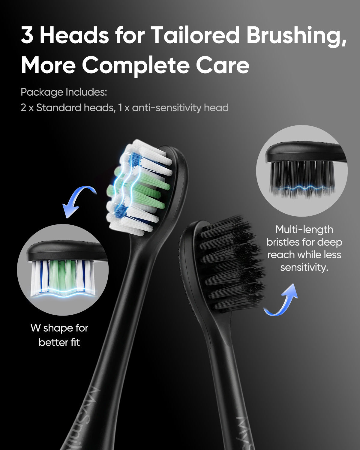 MySmile MS-D59 Button-Free Sonic Electric Toothbrush with Pressure Sensor & Visual Light Ring, Rechargeable Travel Toothbrush for Adults, 1 Toothpaste Sample, IPX7 Waterproof, 3 Heads, Black & Silver