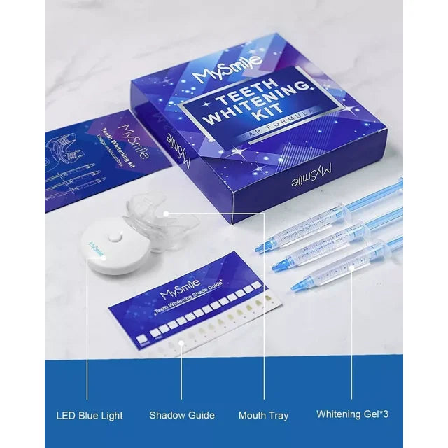 MySmile PAP Teeth Whitening Kit with 5-LED Light 3x3ml PAP Teeth Whitening Gel Syginges, Non Sensitive Whitening Gel Refill Pack Tooth Whitener