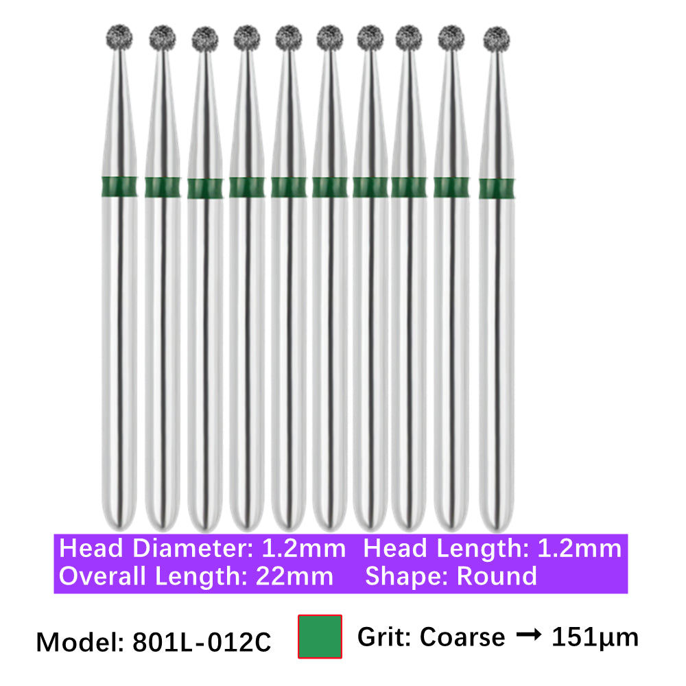 Vakker Dental Round FG Diamond Bur  801L-012C 10/pk