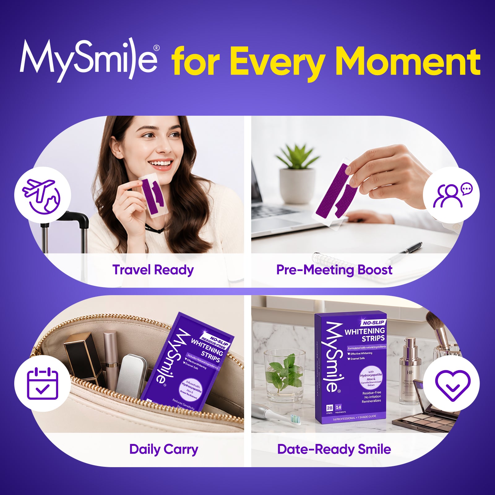MySmile 28pcs 14 Treatment Purple Teeth Whitening Strips 2 Weeks Tooth Whitener Kit