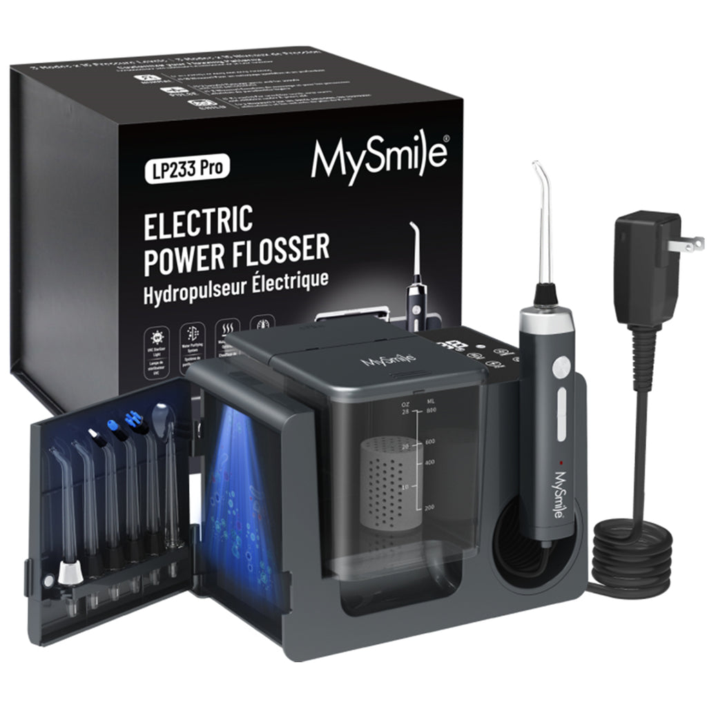 MySmile LP233 PRO 800ML Countertop Water Dental Flosser w/ Water Purifying Light Electric Power Oral Irrigator for Teeth Braces 6 Jet Tips