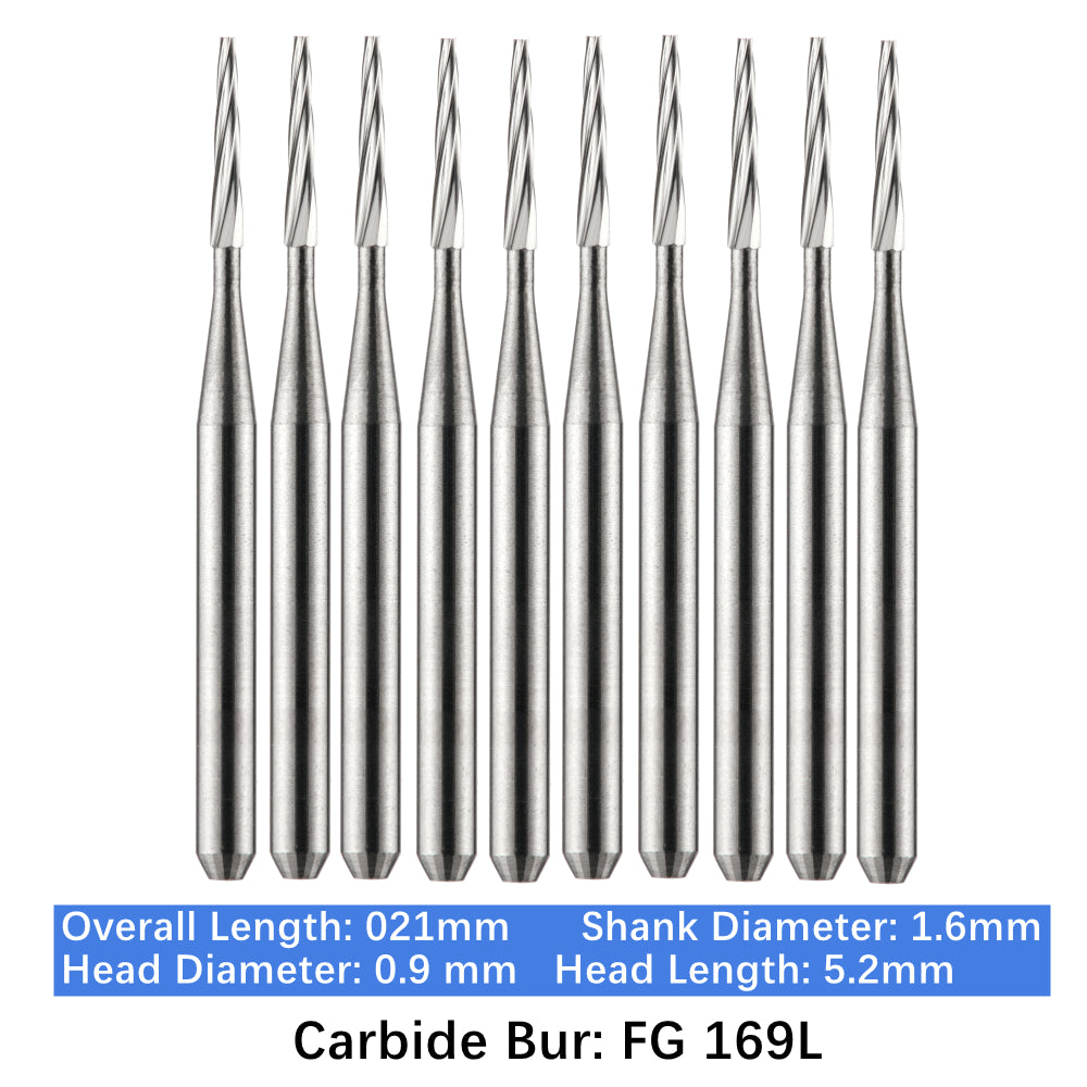 Vakker Dental Carbide Burs FG, Long Shank FG169L Friction Grip 10/pk