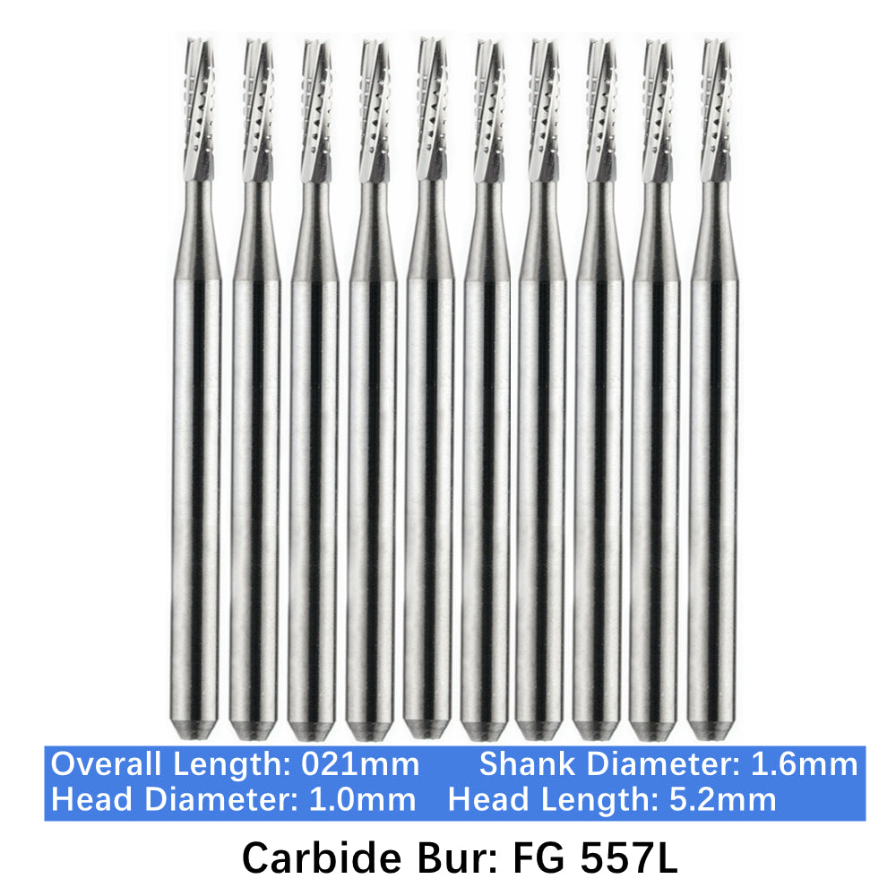 Vakker Dental Carbide Burs FG, Long Shank FG557L Friction Grip 10/pk