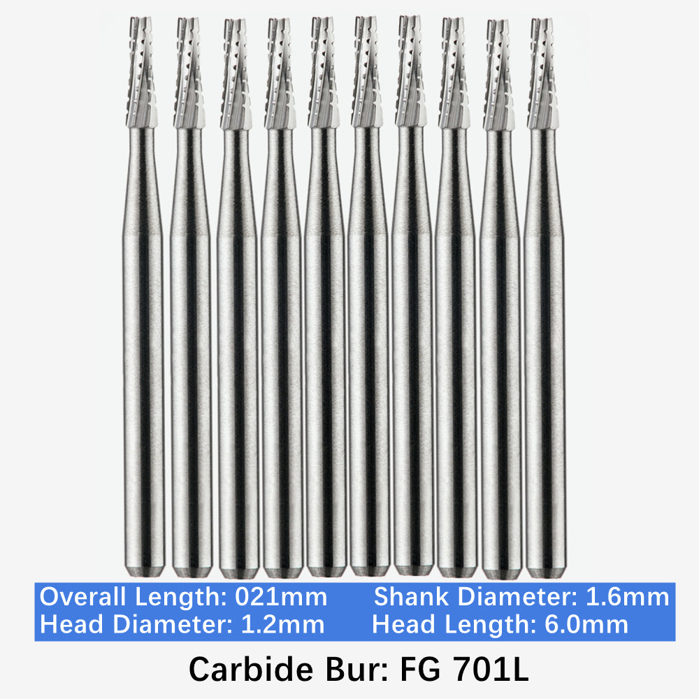 Vakker Dental Carbide Burs FG, Long Shank FG701L Friction Grip 10/pk